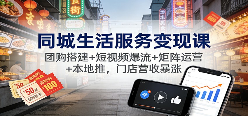 同城生活服务变现课：团购搭建+短视频爆流+矩阵运营+本地推，门店营收暴涨-创领云聚