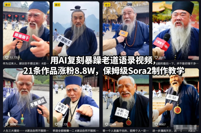用AI复刻暴躁老道语录视频，21条作品涨粉8.8W，保姆级Sora2制作教学-创领云聚