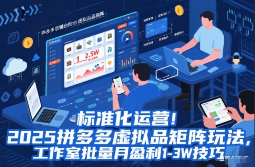 标准化运营！2025拼多多虚拟品矩阵玩法，工作室批量月盈利1-3W技巧【揭秘】-创领云聚