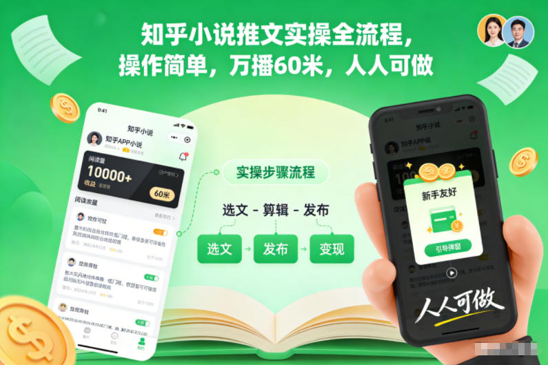 知乎小说推文实操全流程，操作简单，万播60米，人人可做-创领云聚