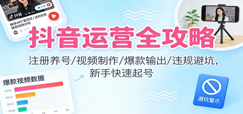 抖音运营全攻略：注册养号/视频制作/爆款输出/违规避坑，新手快速起号-创领云聚