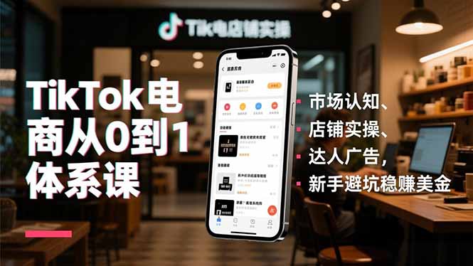 TikTok电商从0到1体系课，市场认知、店铺实操、达人广告，新手避坑稳赚美金-创领云聚