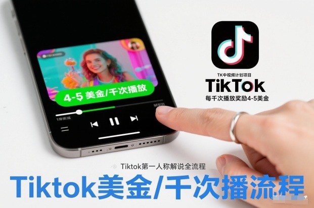 TK中视频计划项目，Tiktok第一人称解说流程，每干次播放奖励4-5美金-创领云聚