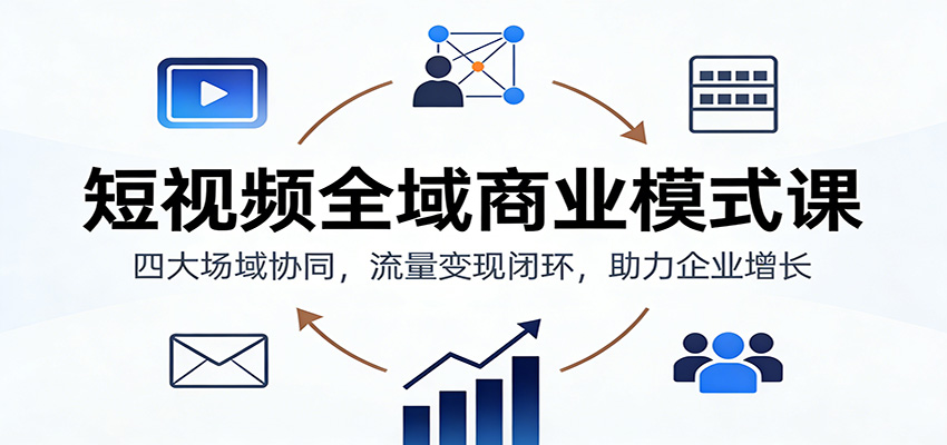 短视频全域商业模式课：四大场域协同，流量变现闭环，助力企业增长-创领云聚
