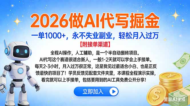 2026做AI代写掘金，一单1000+，永不失业副业，轻松月入过万-创领云聚