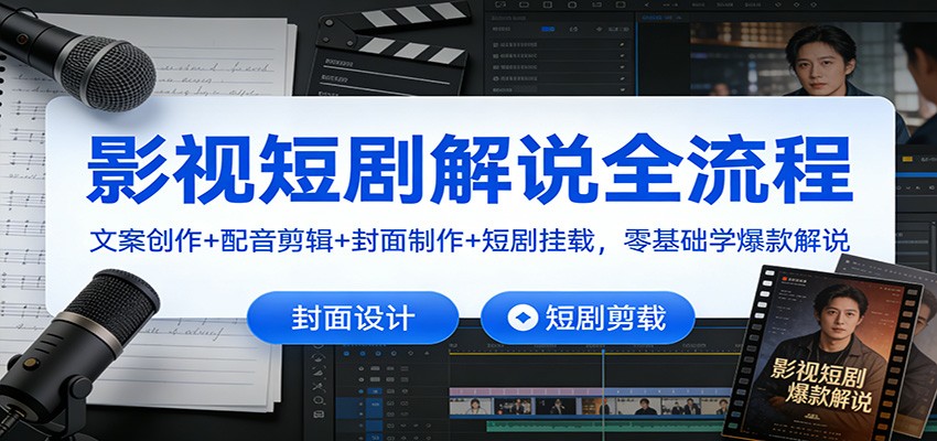 影视短剧解说全流程：文案创作+配音剪辑+封面制作+短剧挂载，零基础学爆款解说-创领云聚