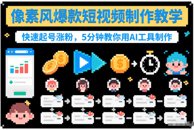 像素风爆款短视频制作教学，快速起号涨粉，5分钟教你用AI工具制作-创领云聚