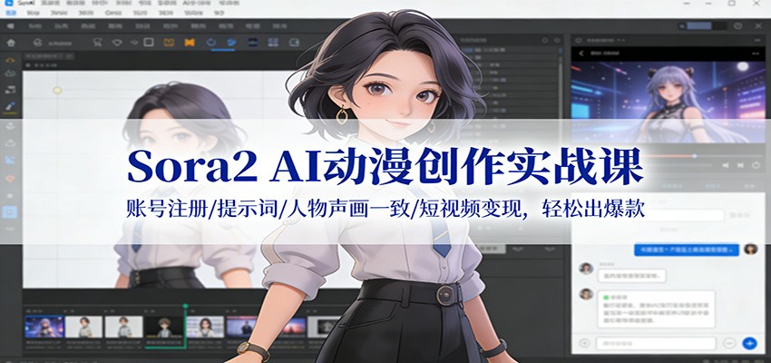Sora2 AI动漫创作实战课：账号注册/提示词/人物声画一致/短视频变现，轻松出爆款-创领云聚