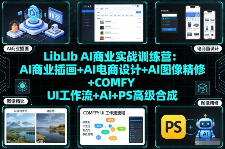 LibLIb AI商业实战训练营：AI商业插画+AI电商设计+AI图像精修+COMFY UI工作流+AI+PS高级合成-创领云聚