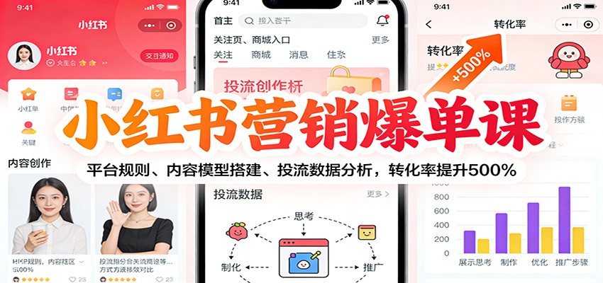 小红书营销爆单课：平台规则、内容模型搭建、投流数据分析，转化率提升500%-创领云聚