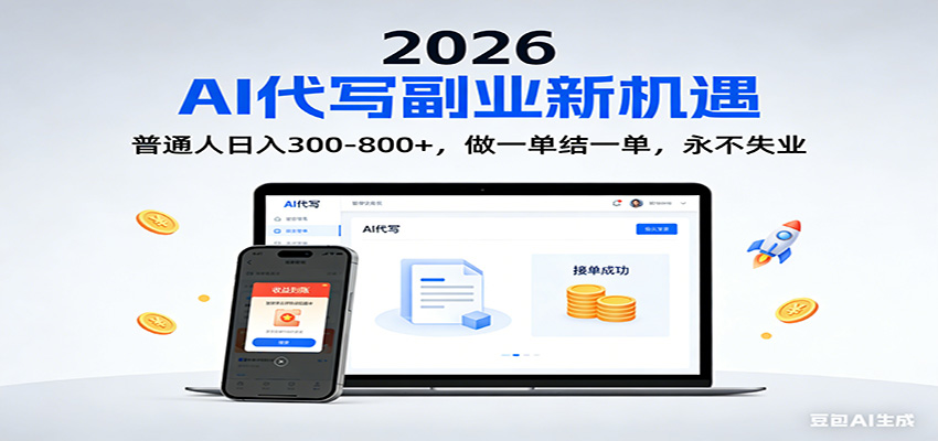 2026 副业首选!AI 代写日入 300-800,普通人0门槛,做一单结一单!-创领云聚