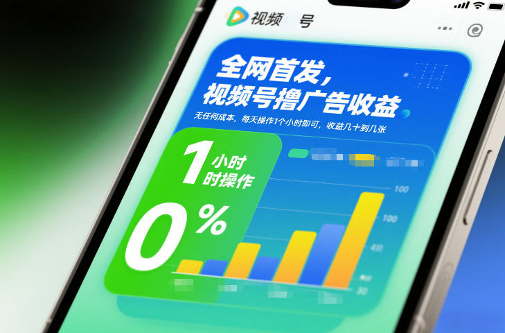 全网首发，视频号撸广告收益，无任何成本，每天操作1个小时即可，收益几十到几张-创领云聚