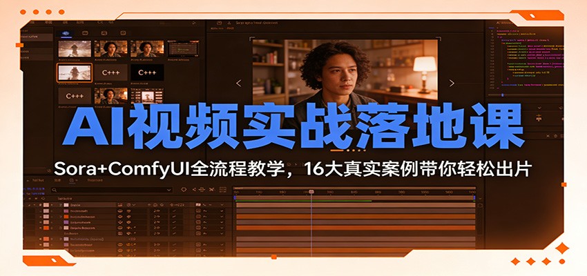 AI视频实战落地课：Sora+ComfyUI全流程教学，16大真实案例带你轻松出片-创领云聚