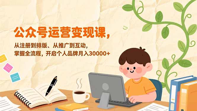 公众号运营变现课，从注册到排版、从推广到互动，掌握全流程，开启个人品牌月入30000+-创领云聚