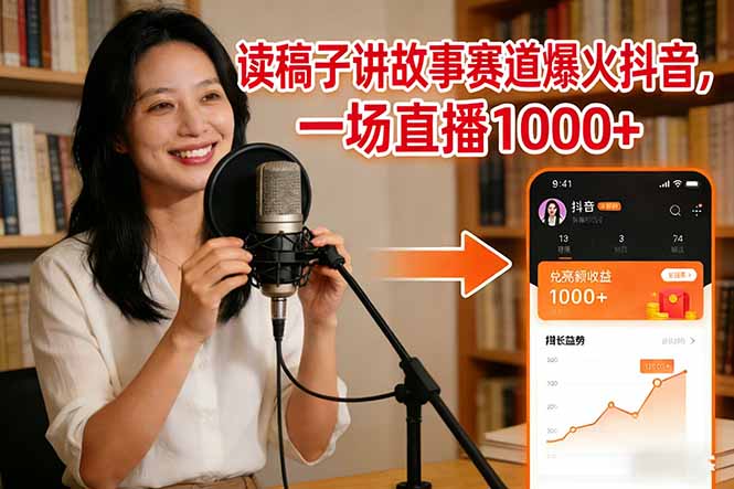 读稿子讲故事赛道爆火抖音，一场直播日入1000+-创领云聚