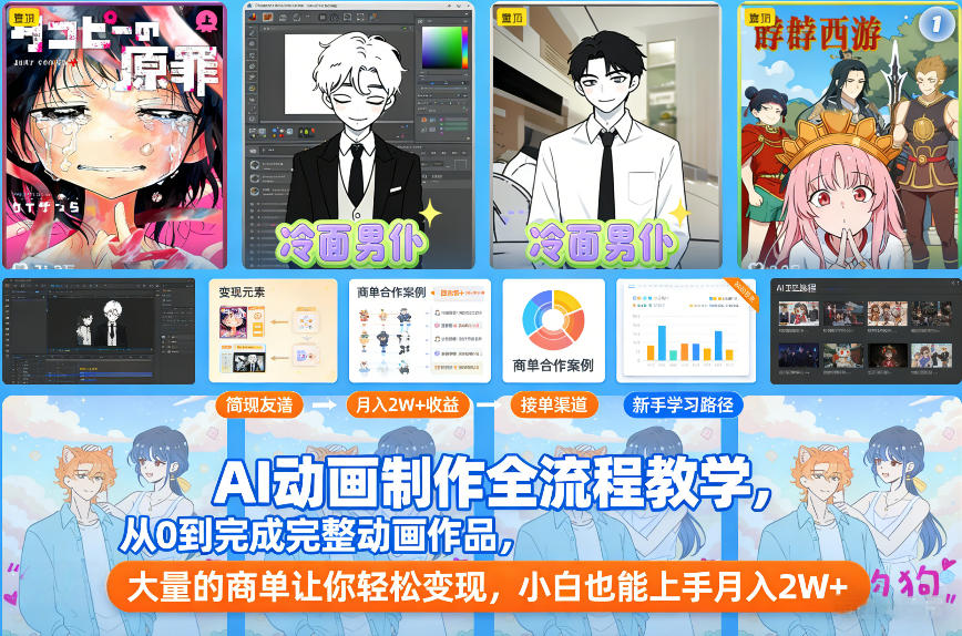 AI动画制作全流程教学，从0到完成完整动画作品，大量的商单让你轻松变现，小白也能上手月入2W+-创领云聚