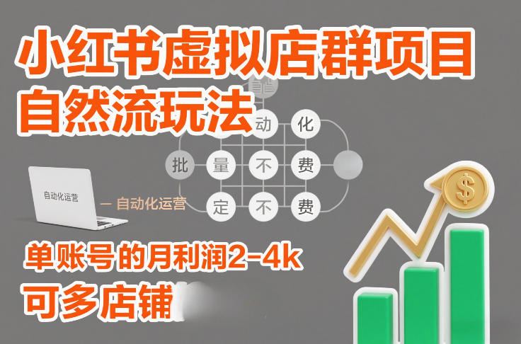 小红书虚拟店群项目，自然流玩法，批量自动化，稳定不费号，单账号的月利润2-4k，可多店矩阵-创领云聚