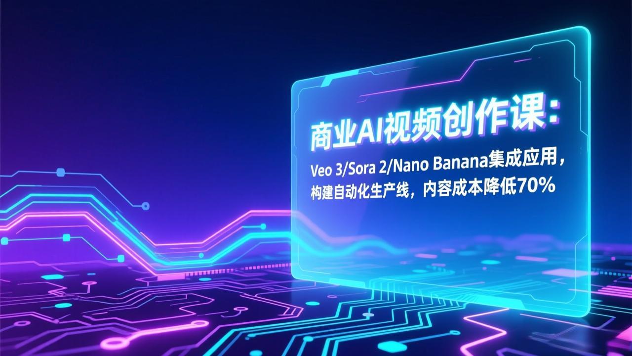 商业AI视频创作课：Veo 3/Sora 2/Nano Banana集成应用，构建自动化生产线，内容成本降低70%-创领云聚