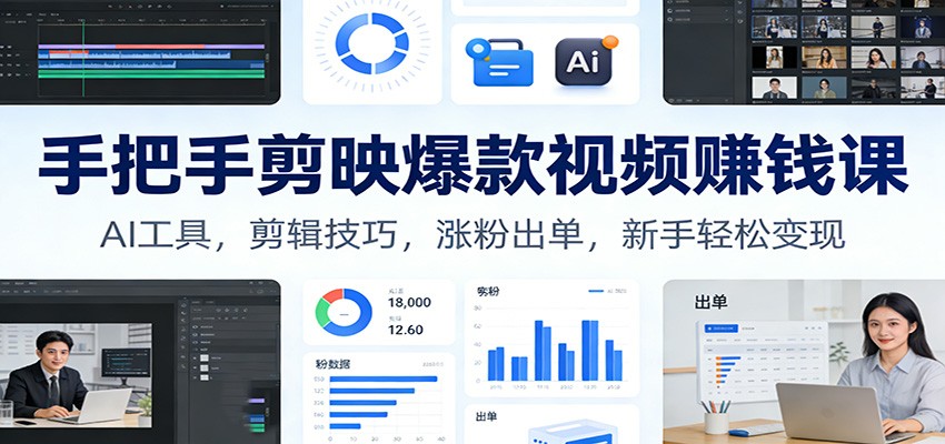 手把手剪映爆款视频赚钱课：AI工具，剪辑技巧，涨粉出单，新手轻松变现-创领云聚