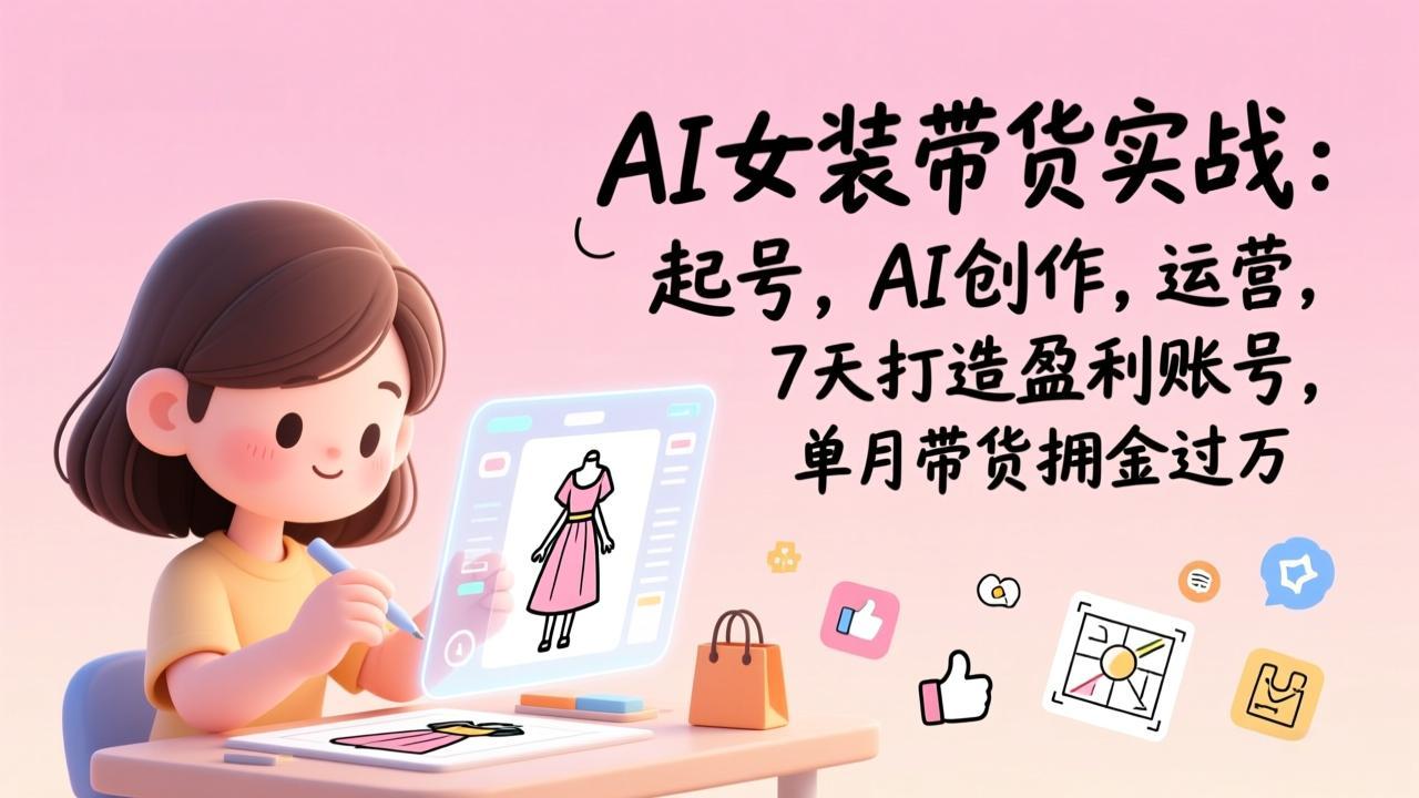 AI女装带货实战：起号，AI创作，运营，7天打造盈利账号，单月带货佣金过万-创领云聚