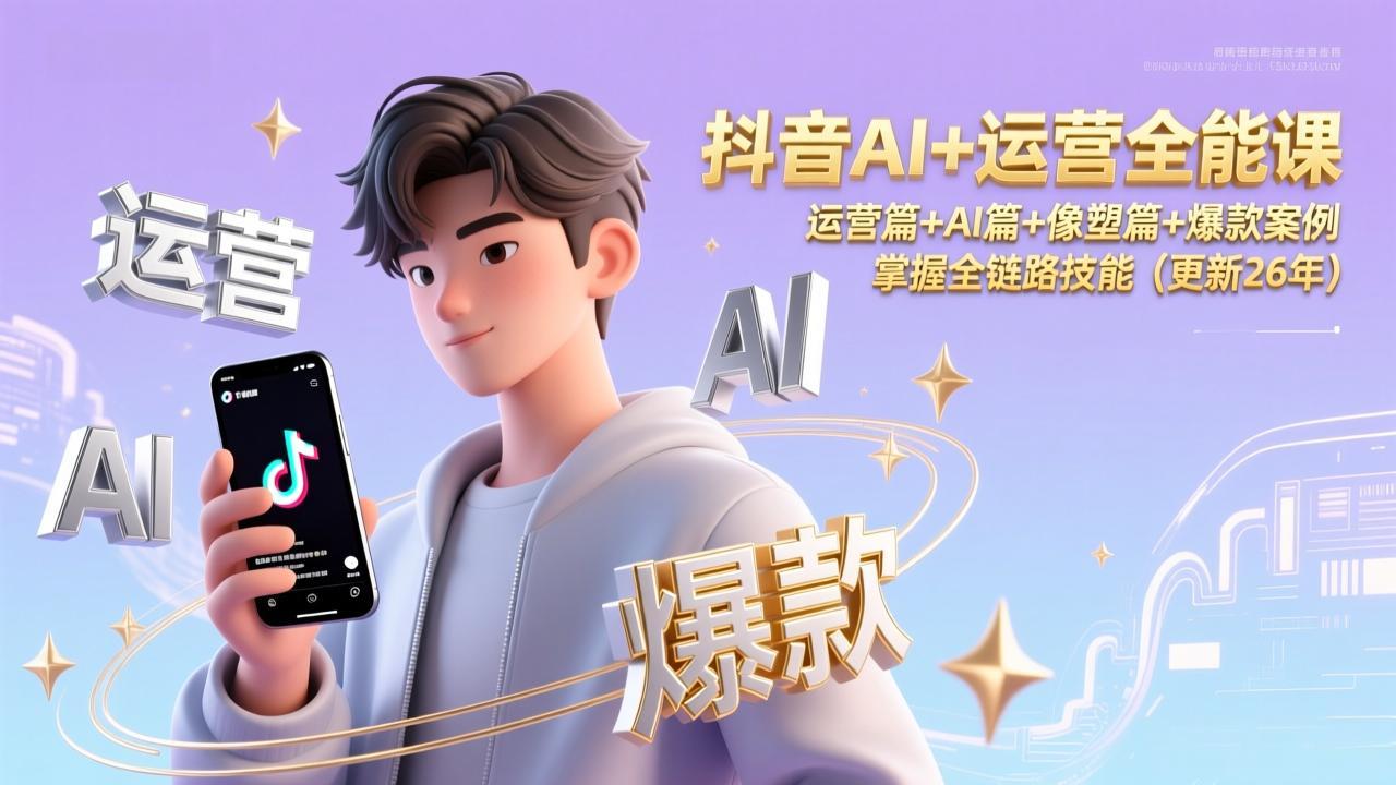 抖音AI+运营全能课，运营篇+AI篇+像塑篇+爆款案例，掌握全链路技能(更新26年-创领云聚