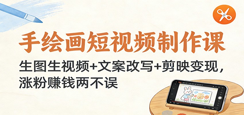 手绘画短视频制作课：生图生视频+文案改写+剪映变现，涨粉赚钱两不误-创领云聚