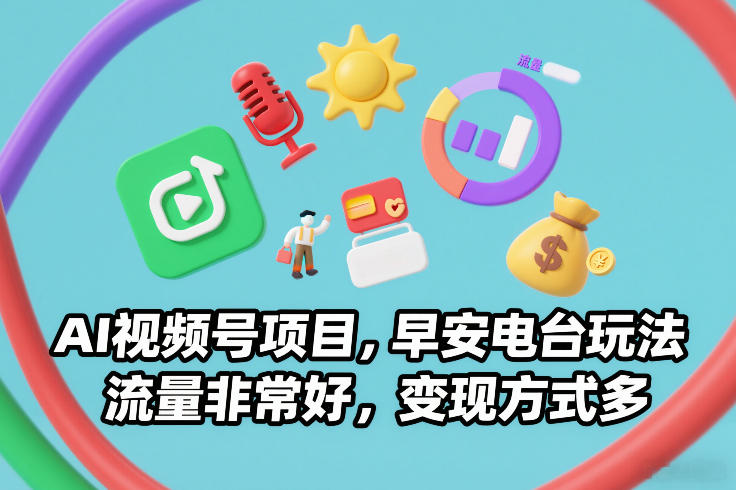 AI视频号项目，早安电台玩法，流量非常好，变现方式多-创领云聚