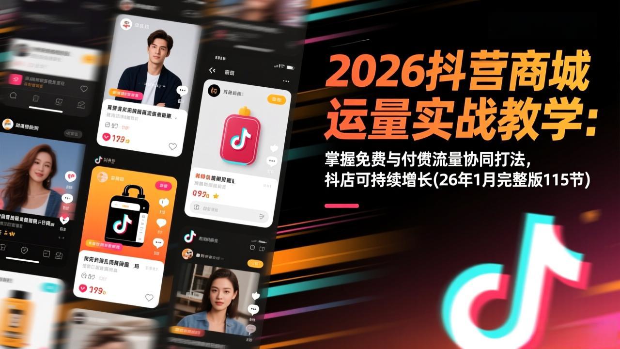 2026抖音商城运营实战教学：掌握免费与付费流量协同打法，抖店可持续增长(26年1月完整版115节-创领云聚