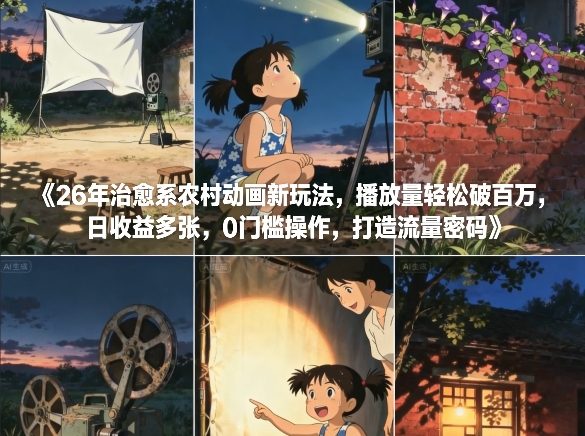 26年治愈系农村动画新玩法，播放量轻松破百万，日收益多张，0门槛操作，打造流量密码-创领云聚