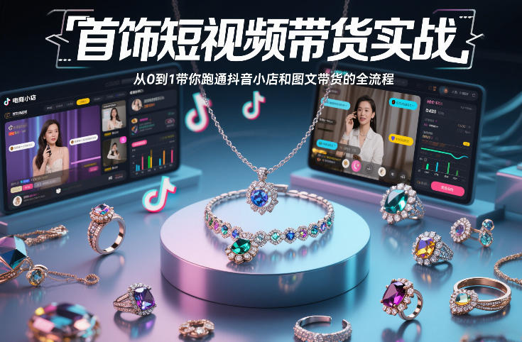 首饰短视频带货实战，从0到1带你跑通抖音小店和图文带货的全流程-创领云聚