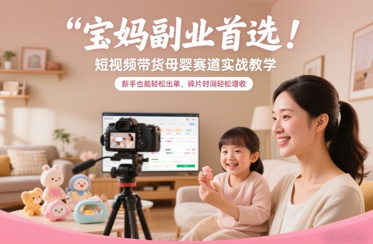 宝妈副业首选！短视频带货母婴赛道实战教学，新手也能轻松出单，碎片时间轻松增收-创领云聚