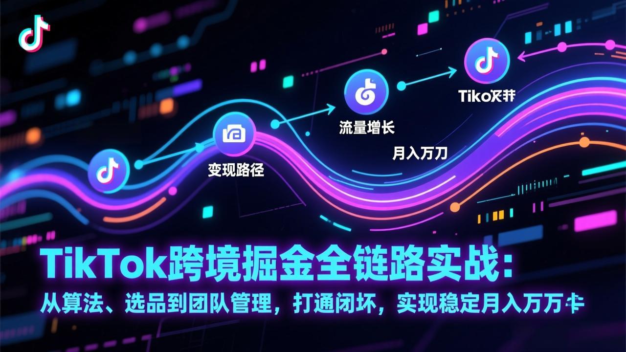 TikTok跨境掘金全链路实战：从算法、选品到团队管理，打通闭环，实现稳定月入万刀-创领云聚