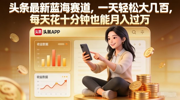 头条最新蓝海赛道，一天轻松大几张，每天花十分钟也能月入过1W【揭秘】-创领云聚