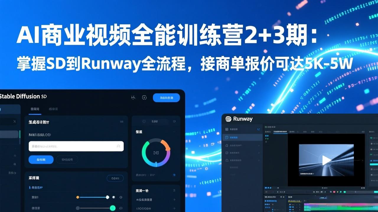 AI商业视频全能训练营2+3期：掌握SD到Runway全流程，接商单报价可达5K-5W-创领云聚