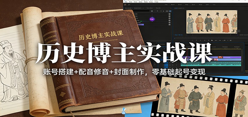 历史博主实战课：账号搭建+配音修音+封面制作，零基础起号变现-创领云聚