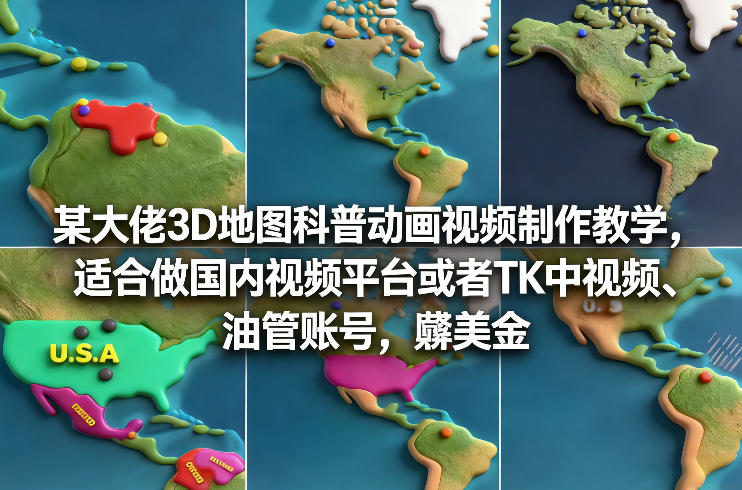 某大佬3D地图科普动画视频制作教学，适合做国内视频平台或者TK中视频、油管账号，賺美金-创领云聚