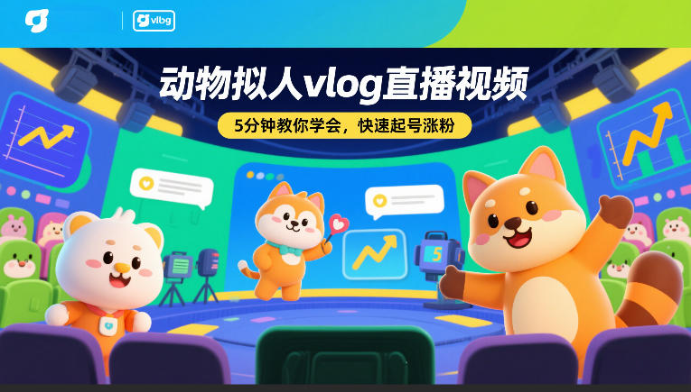动物拟人vlog直播视频，5分钟教你学会，快速起号涨粉-创领云聚