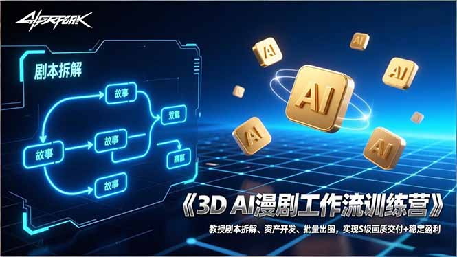 3D AI漫剧工作流训练营：教授剧本拆解、资产开发、批量出图，实现S级画质交付+稳定盈利-创领云聚