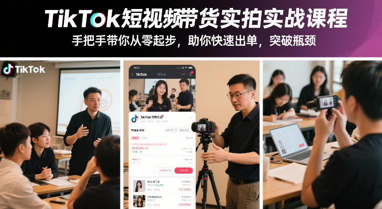 TikTok短视频带货实拍实战课程，手把手带你从零起步，助你快速出单，突破瓶颈-创领云聚