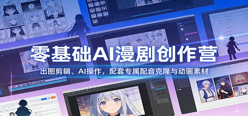 零基础AI漫剧创作营：出图剪辑、AI操作，配套专属配音克隆与动画素材-创领云聚