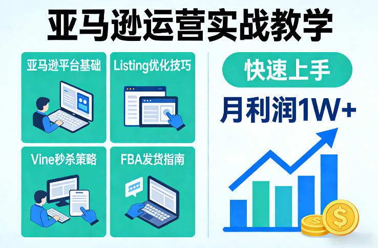 亚马逊运营实战教学，亚马逊平台+Listing优化+Vine秒杀+FBA发货等，快速上手，实现店铺月利润1W-创领云聚
