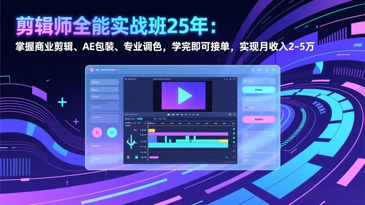 剪辑师全能实战班25年：掌握商业剪辑、AE包装、专业调色，学完即可接单，实现月收入2-5万-创领云聚