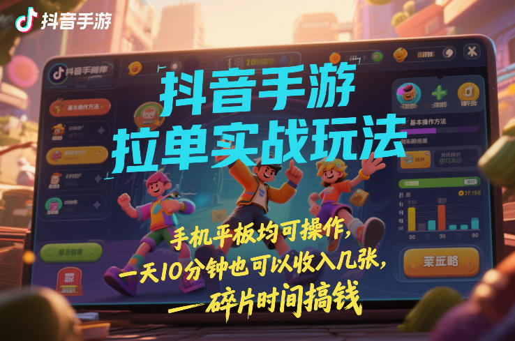 抖音手游拉单实战玩法，手机平板均可操作，一天10分钟也可以收入几张，碎片时间搞钱【揭秘】-创领云聚