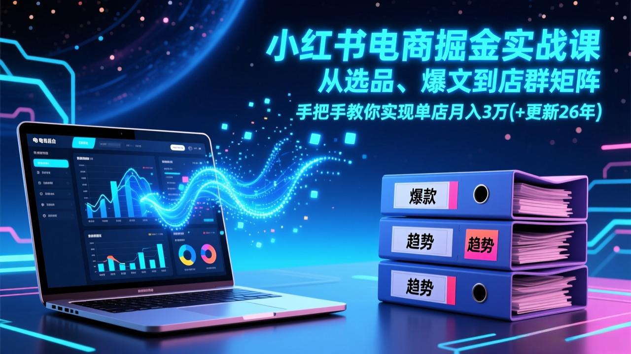 小红书电商掘金实战课，从选品、爆文到店群矩阵，手把手教你实现单店月入3万+(更新26年-创领云聚