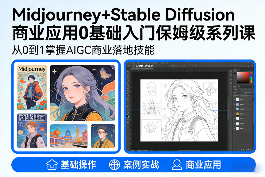 AIGC商业应用Midjourney+Stable Diffusion教程，0基础入门保姆级系列课-创领云聚