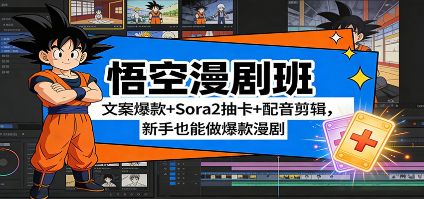 悟空漫剧班：文案爆款+Sora2抽卡+配音剪辑，新手也能做爆款漫剧-创领云聚