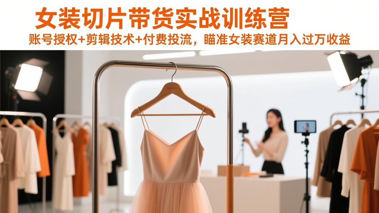 女装切片带货实战训练营，账号授权+剪辑技术+付费投流，瞄准女装赛道月入过万收益-创领云聚