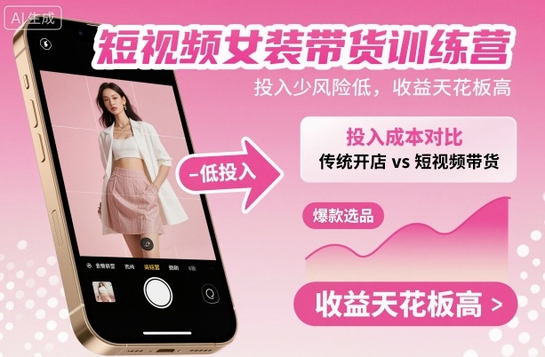 短视频女装带货训练营，投入少风险低，收益天花板高-创领云聚