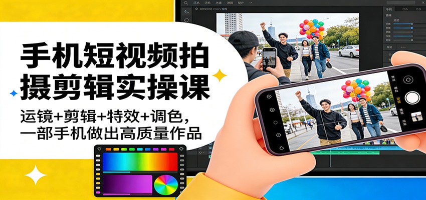 手机短视频拍摄剪辑实操课：运镜+剪辑+特效+调色，一部手机做出高质量作品-创领云聚