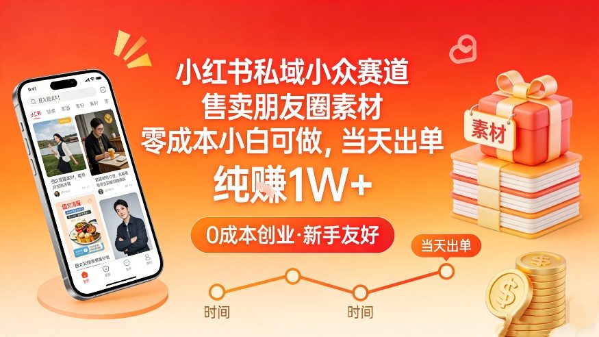 小红书私域小众赛道，售卖朋友圈素材，零成本小白可做，当天出单，月入1W+-创领云聚